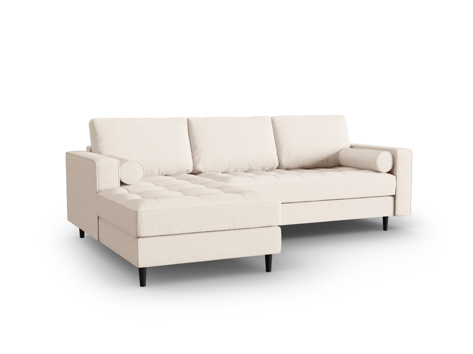Elegantes 4-Sitzer Ecksofa links Aspen in sanftem Beige, ideal für stilvolle Wohnräume, erhältlich bei KAQTU Design AG.