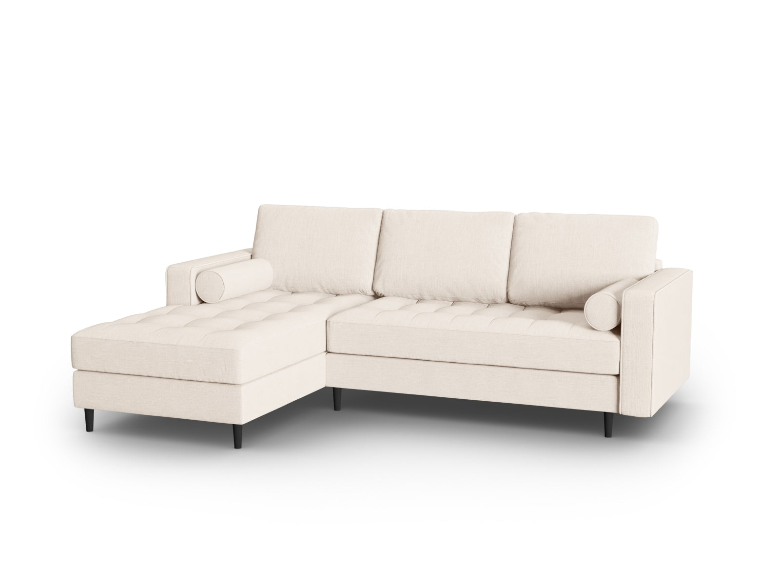 Modernes 4-Sitzer Ecksofa links Aspen in zartem Beige, perfekt für gemütliche Wohnzimmer und stilvolle Einrichtungsideen.