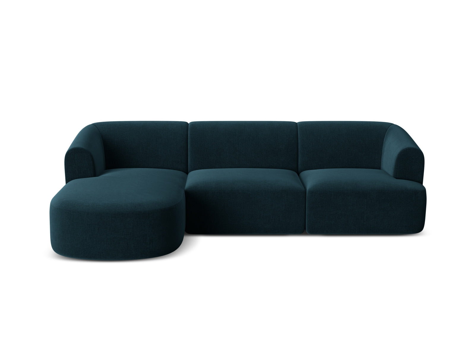 Elegantes 4-Sitzer Ecksofa links Campi in trendigem Petrol, ideal für stilvolle und einladende Wohnräume.