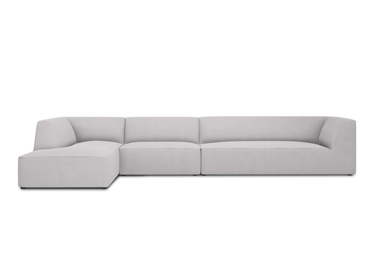 Modulares Ecksofa links Siena in Dark Grey-Scala mit strukturiertem Cordstoff, Massivholzrahmen und schwarzen Kunststoffbeinen, 5-Sitzer 180cm.