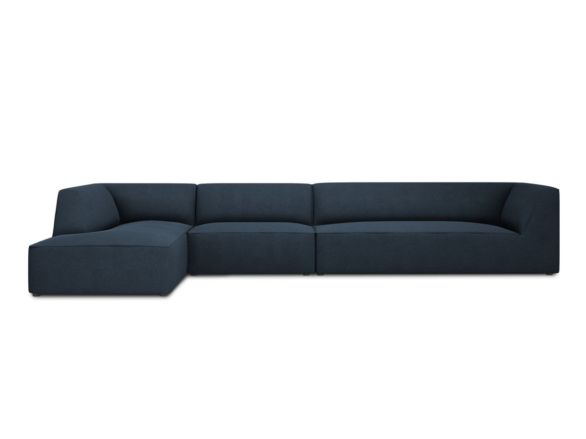Modulares Ecksofa links Siena in Dark Grey-Scala mit strukturiertem Cordstoff, Massivholzrahmen und schwarzen Kunststoffbeinen, 5-Sitzer 180cm.