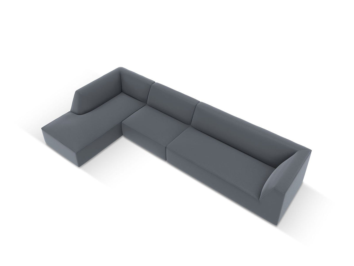 Modulares Ecksofa Siena in Light Beige mit lederähnlichem Bezugsstoff, schwarzen Kunststoffbeinen und moderner Eckform, 5-Sitzer, 180 cm Tiefe.