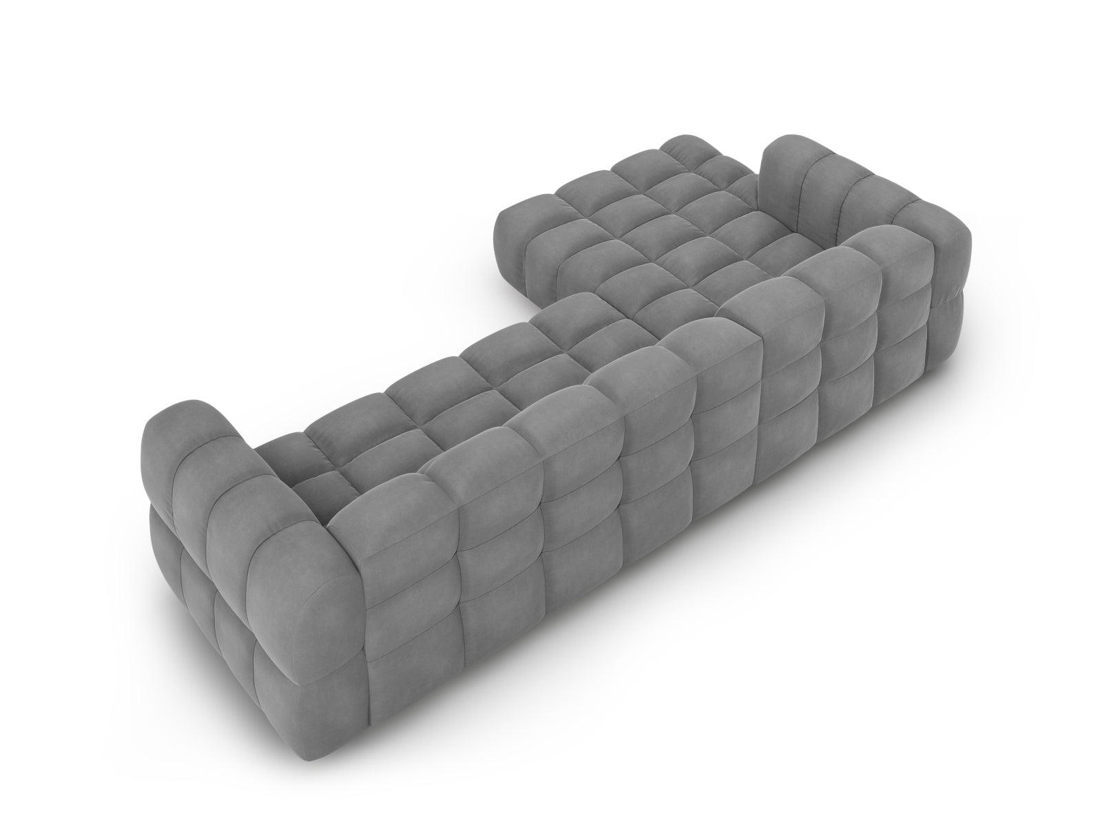 Entdecken Sie das Sky Velour Ecksofa links – ein modulares 4-Sitzer Möbelstück mit 162 cm Breite, das Stil und Komfort in Ihr Zuhause bringt.