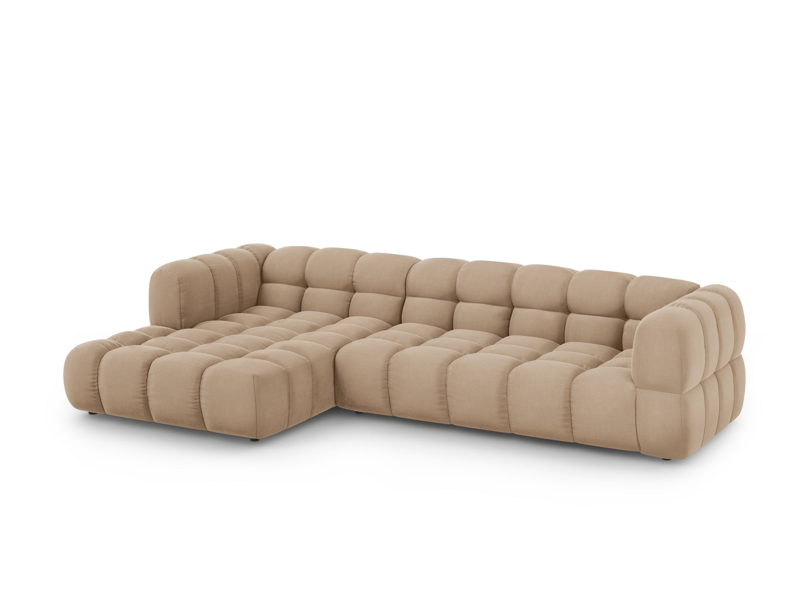 Elegantes Sky Velour Ecksofa links, 4-Sitzer mit 162 cm, ideal für stilvolle Wohnräume, erhältlich bei KAQTU Design AG.