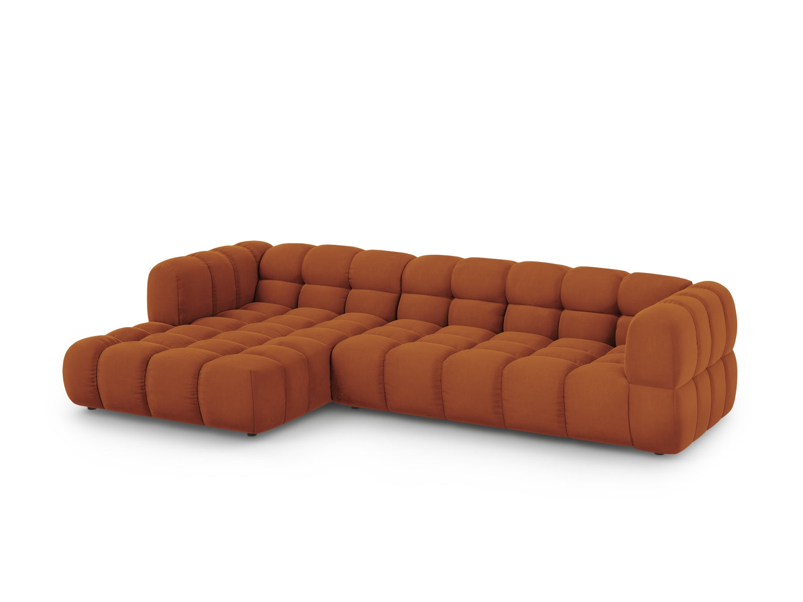 Elegantes modulares Ecksofa in Terracotta, 4-Sitzer, linksseitig, aus Sky Velour, ideal für stilvolle Wohnräume.