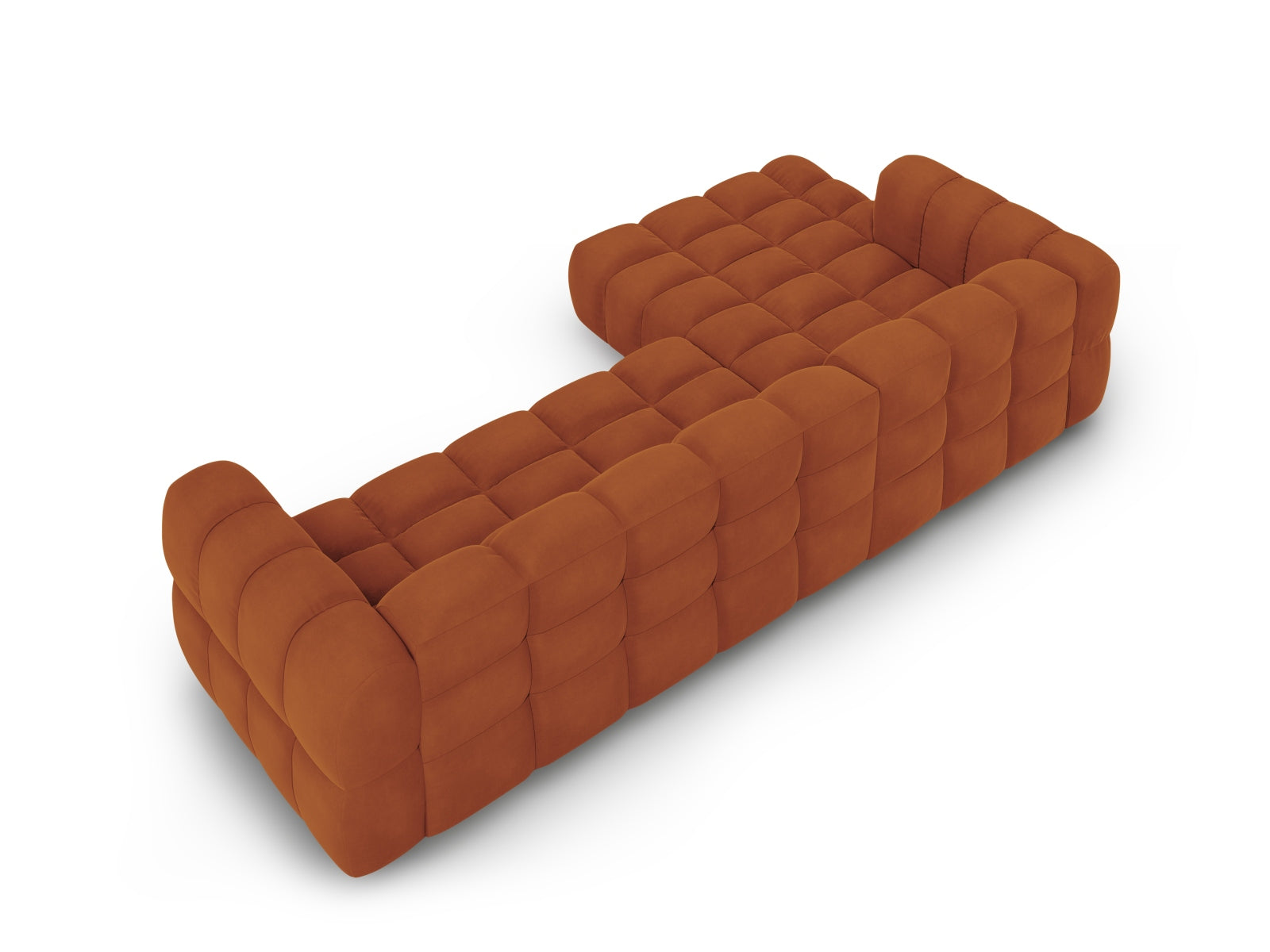 Elegantes, modulares Ecksofa in sanftem Terracotta, 4-Sitzer, linksseitig, gefertigt aus luxuriösem Sky Velour für stilvolle Wohnräume.