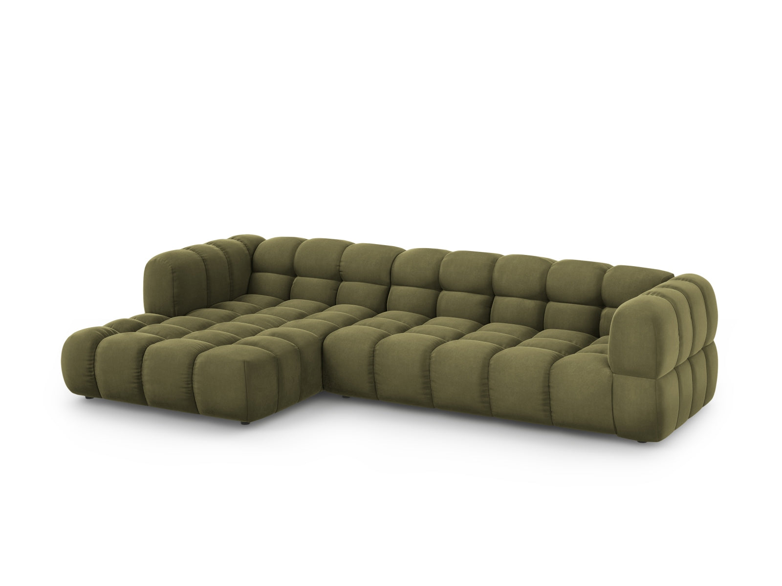 Elegantes modulares Ecksofa in sanftem Hellgrün, ideal für stilvolle Wohnräume. 4-Sitzer mit 162 cm, von Cosmopolitan Design.