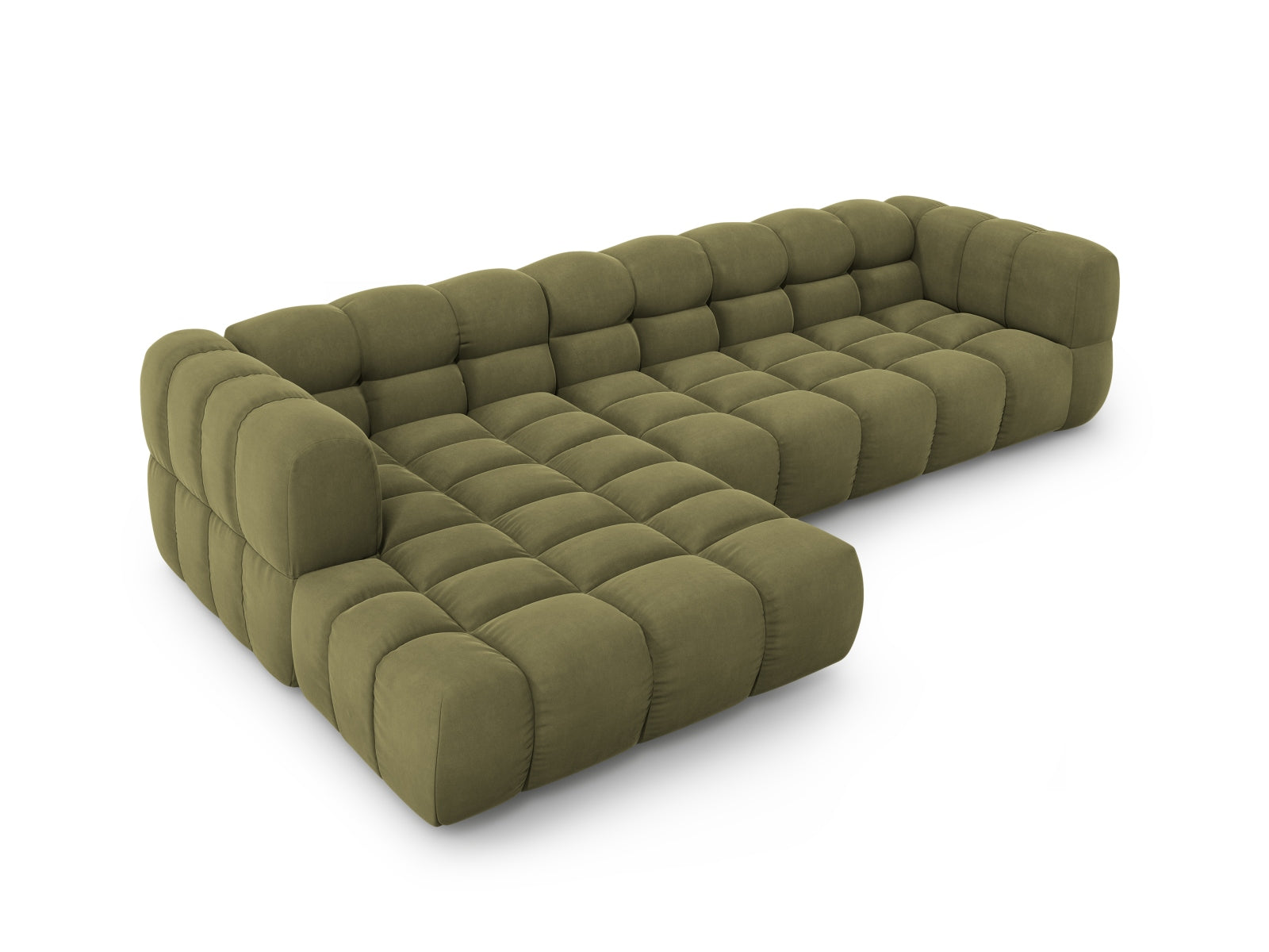 Modulares Ecksofa in zartem Hellgrün, 4-Sitzer mit 162 cm, perfekt für moderne Wohnkonzepte. Stilvolles Design von Cosmopolitan Design.