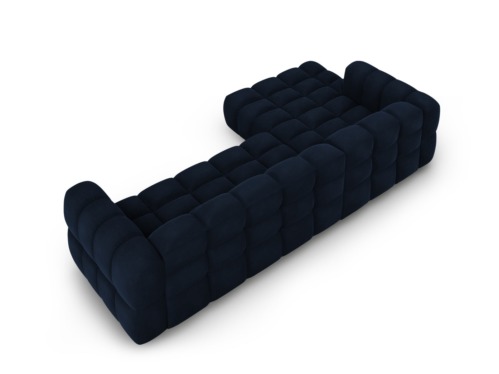Elegantes modulares Ecksofa links in Royal Blue-Casino aus Sky Velour, ideal für stilvolle Wohnräume von Cosmopolitan Design.