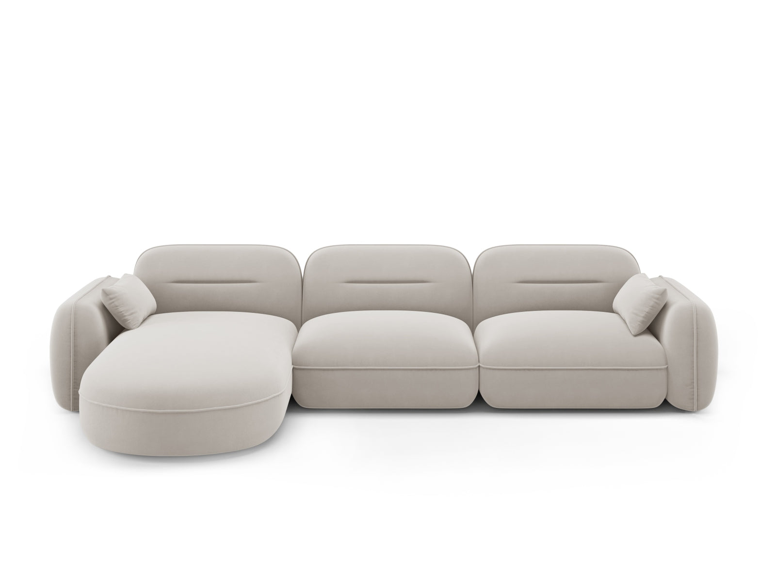Sydney Velour Modular Ecksofa links 4 Sitzer in Light Beige-Casino präsentiert im Onlineshop von KAQTU Design AG. L-Sofa links ist von Cosmopolitan Design