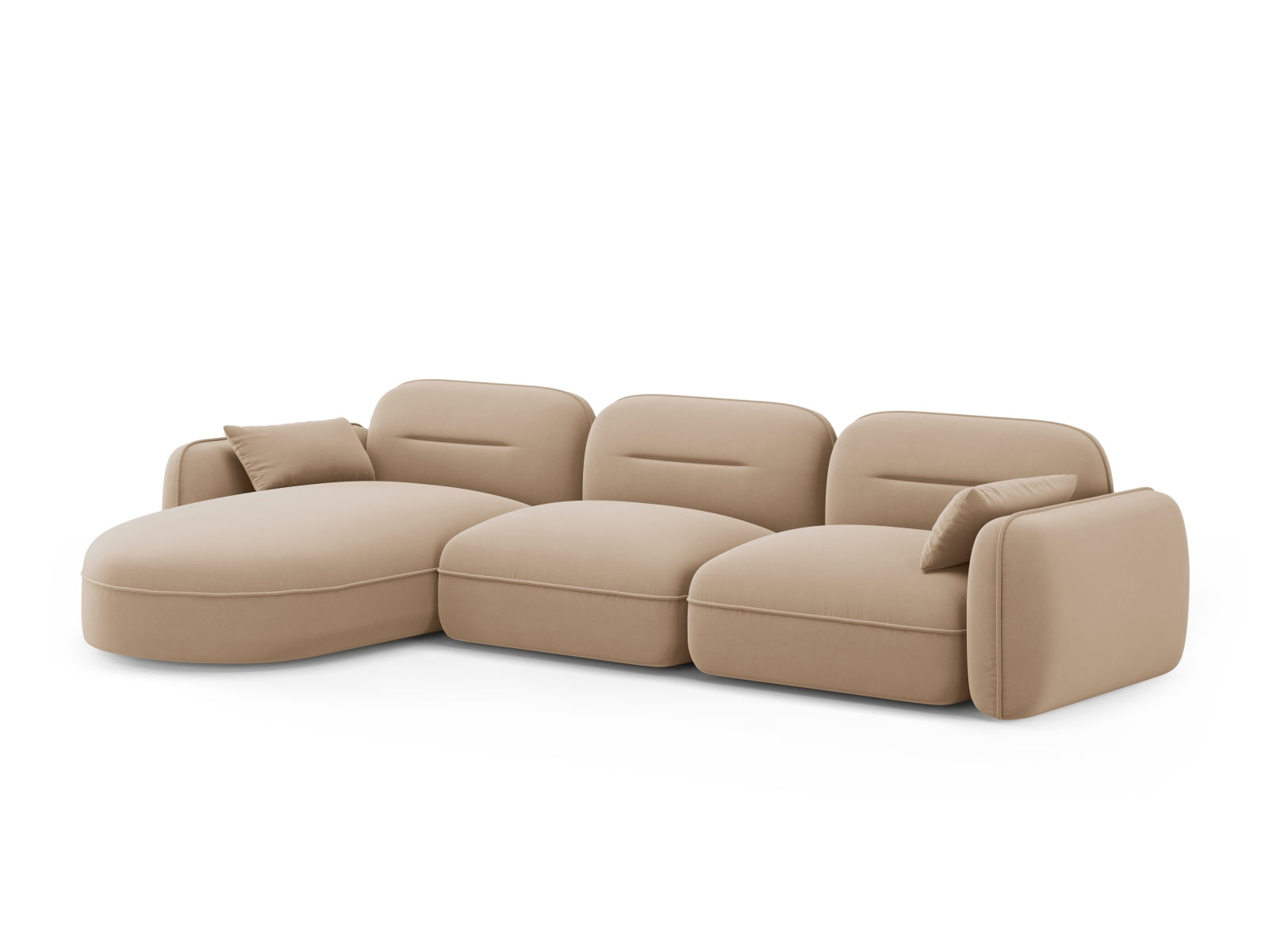 Modulares Sydney Velour Ecksofa in Sand-Casino, 4-Sitzer, bietet modernen Komfort und stilvolles Design für Ihr Zuhause.