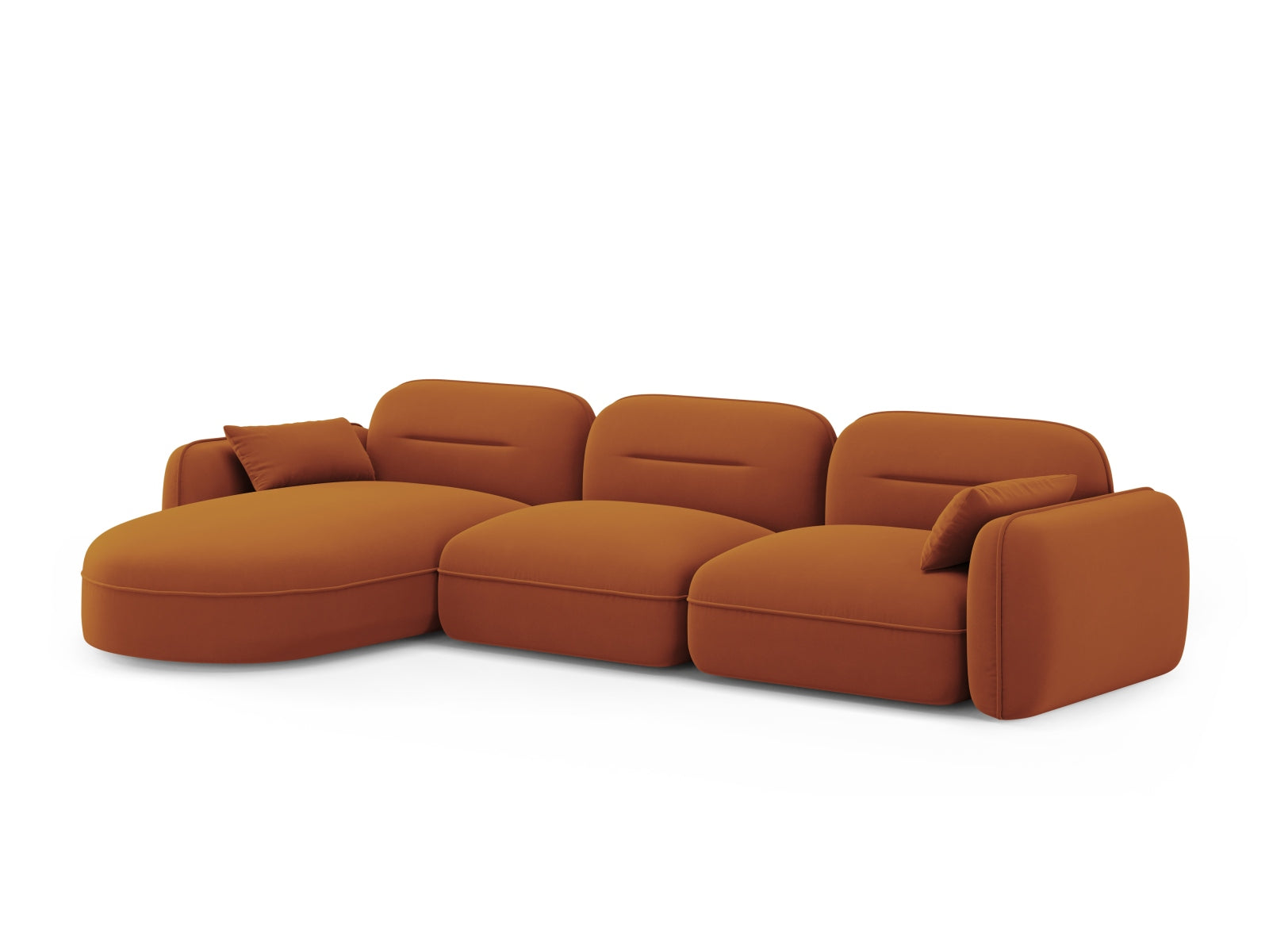 Modulares Ecksofa Sydney in warmem Terracotta, bietet modernen Komfort und stilvolle Akzente für jedes Wohnzimmer.