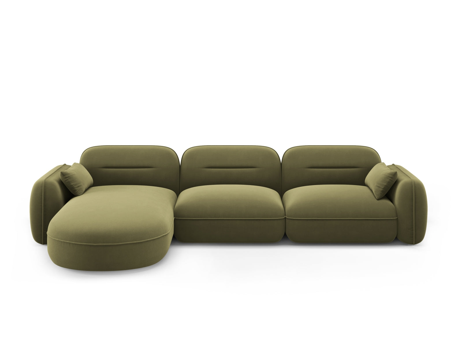 Sydney Velour Modular Ecksofa links 4 Sitzer in Light Green-Casino präsentiert im Onlineshop von KAQTU Design AG. L-Sofa links ist von Cosmopolitan Design