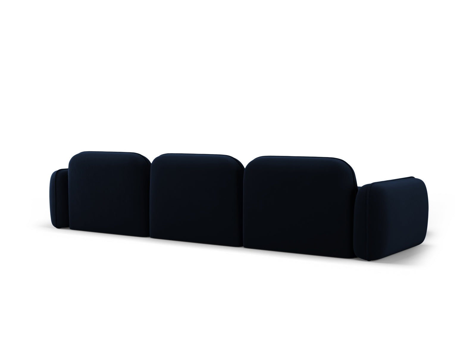 Elegantes, modulares Ecksofa Sydney in royalblauem Velours, linksseitig, ideal für stilvolle Wohnräume und gemütliche Abende.