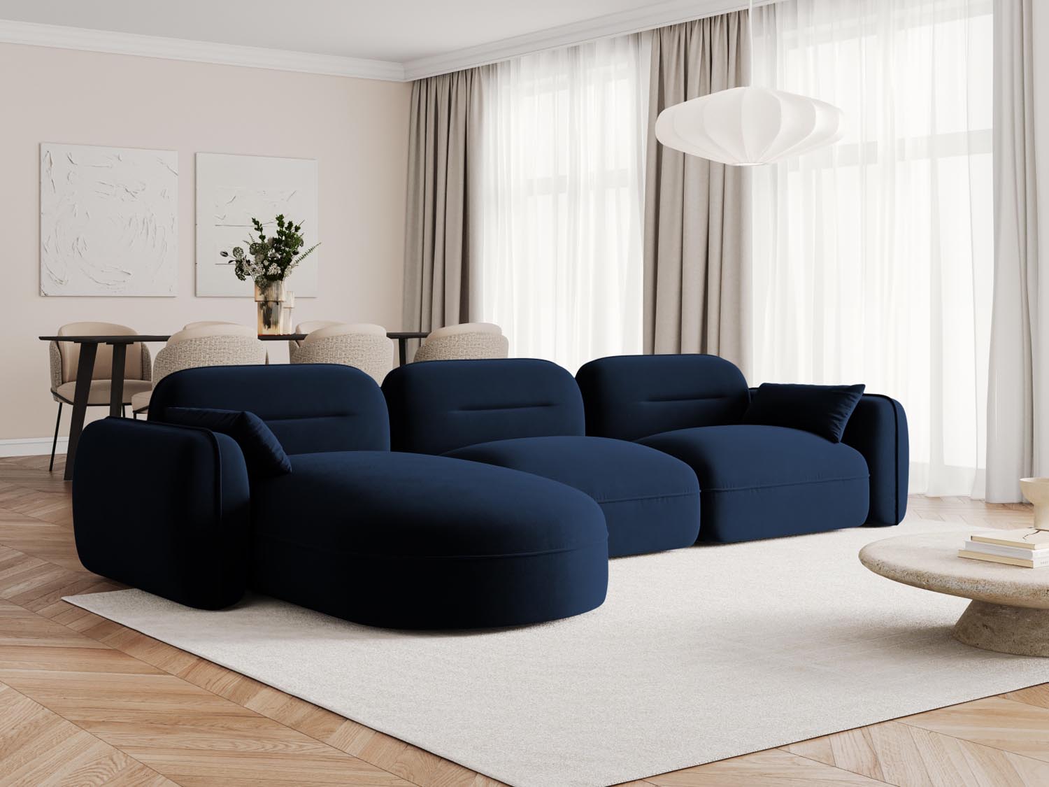 Entdecken Sie das Sydney Velour Modular Ecksofa links von Cosmopolitan Design – ein elegantes 4-Sitzer Sofa, das modernen Komfort und stilvolles Design vereint.