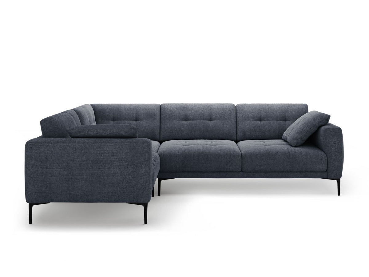 Ecksofa links Lazio in Beige-Sorella mit Strukturstoff, Massivholzrahmen und schwarzen Metallbeinen, 4-Sitzer mit Récamiere.