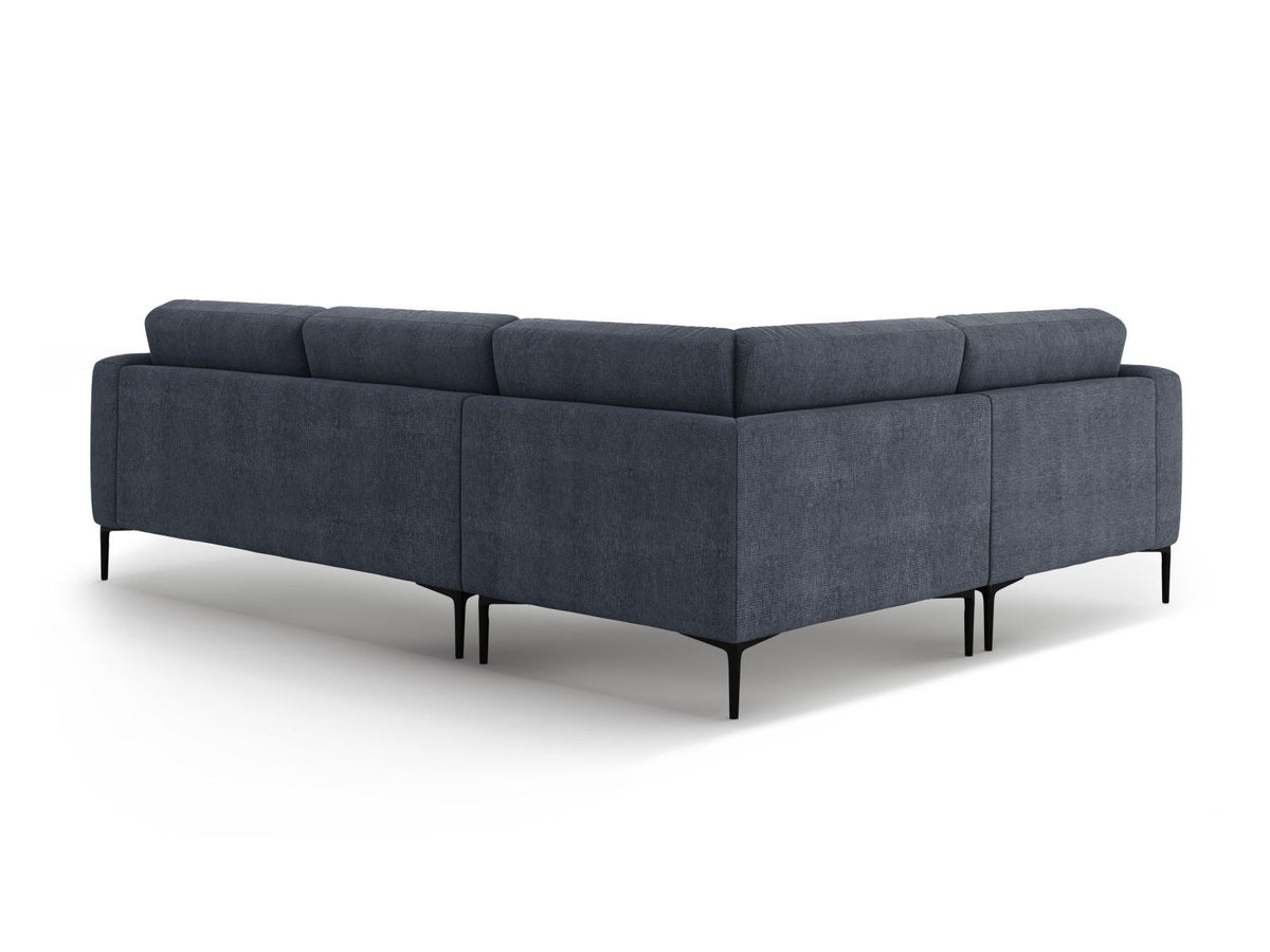 Ecksofa links Lazio in Beige-Sorella mit Strukturstoff, Massivholzrahmen und schwarzen Metallbeinen, 4-Sitzer mit Récamiere.