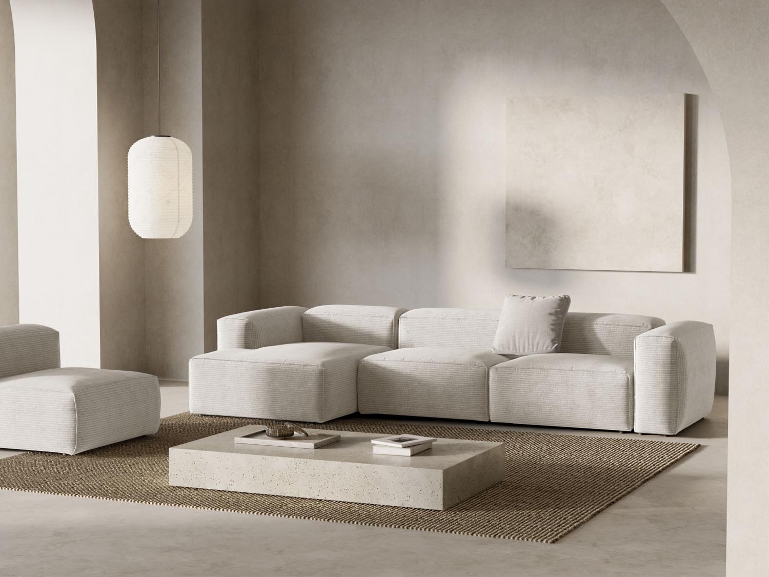 Bergamo Modulares Ecksofa links 4 Sitzer in Ivory-Perla präsentiert im Onlineshop von KAQTU Design AG. Ecksofa links ist von Cosmopolitan Design