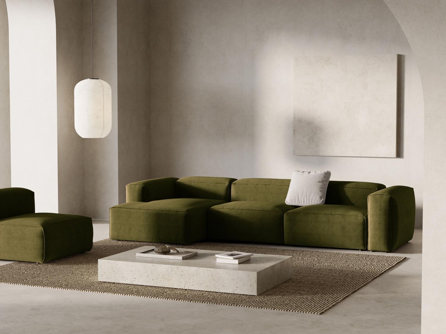 Bergamo Modulares Ecksofa links 4 Sitzer in Green-Perla präsentiert im Onlineshop von KAQTU Design AG. Ecksofa links ist von Cosmopolitan Design