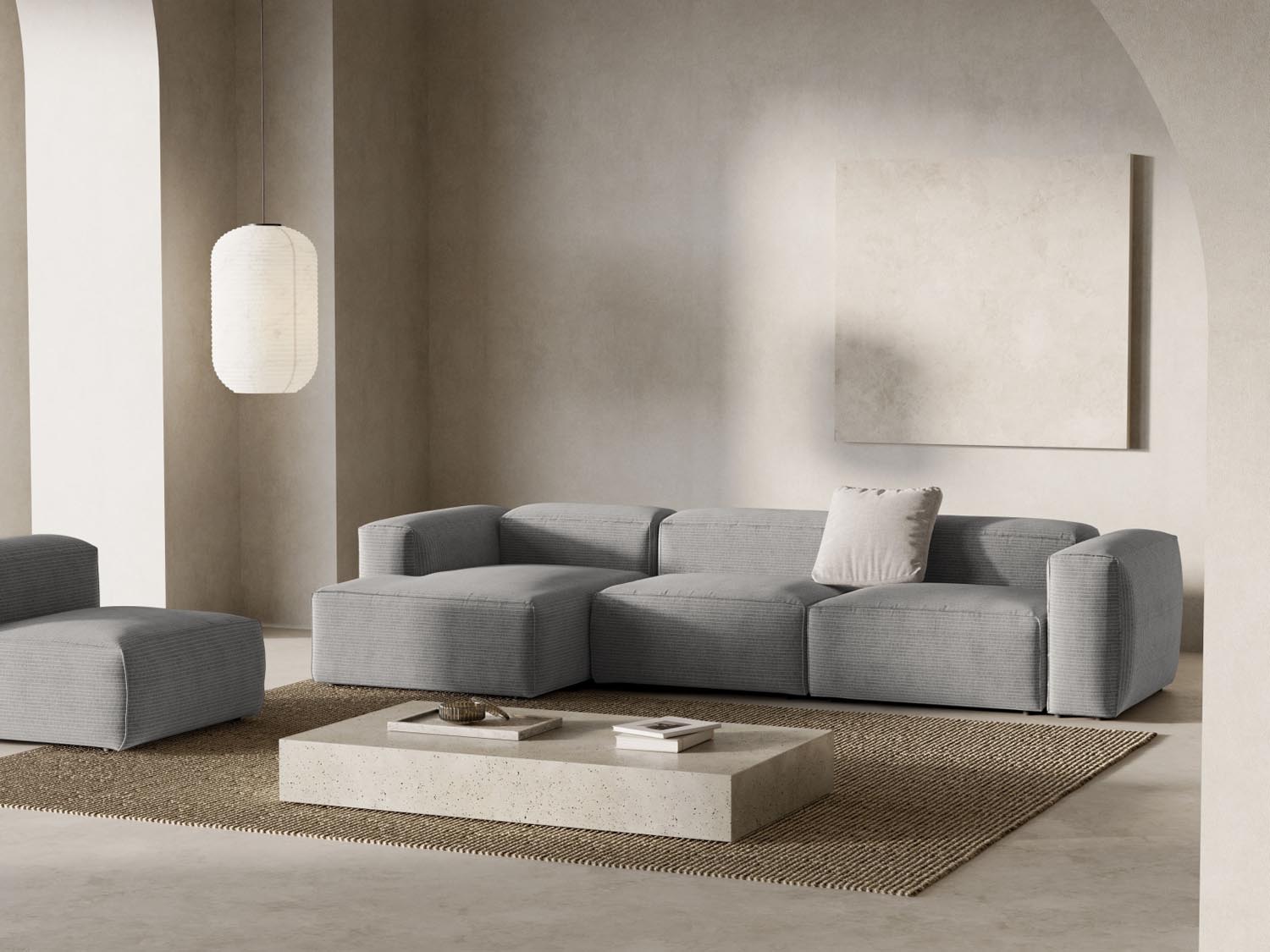 Bergamo Modulares Ecksofa links 4 Sitzer in Light Grey-Perla präsentiert im Onlineshop von KAQTU Design AG. Ecksofa links ist von Cosmopolitan Design
