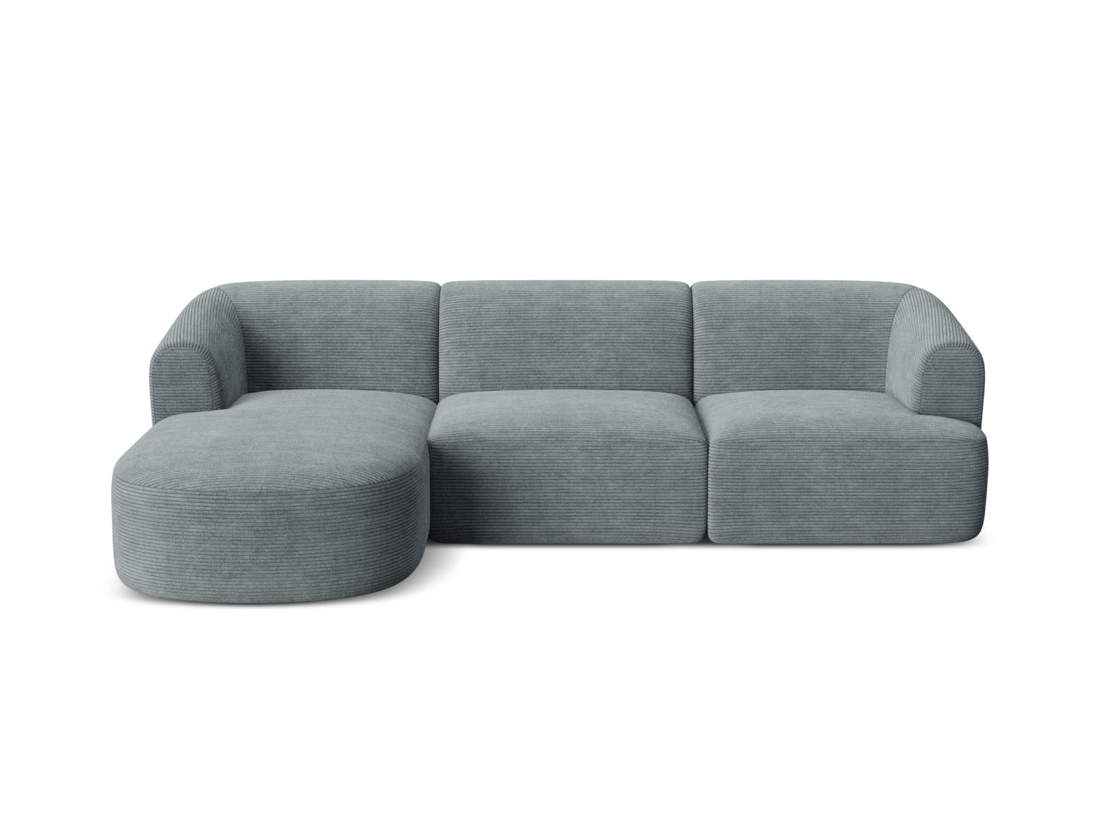 Modulares 4-Sitzer Ecksofa Campi in modernem Dunkelgrau, linksseitig, ideal für komfortable Wohnräume und gesellige Abende.