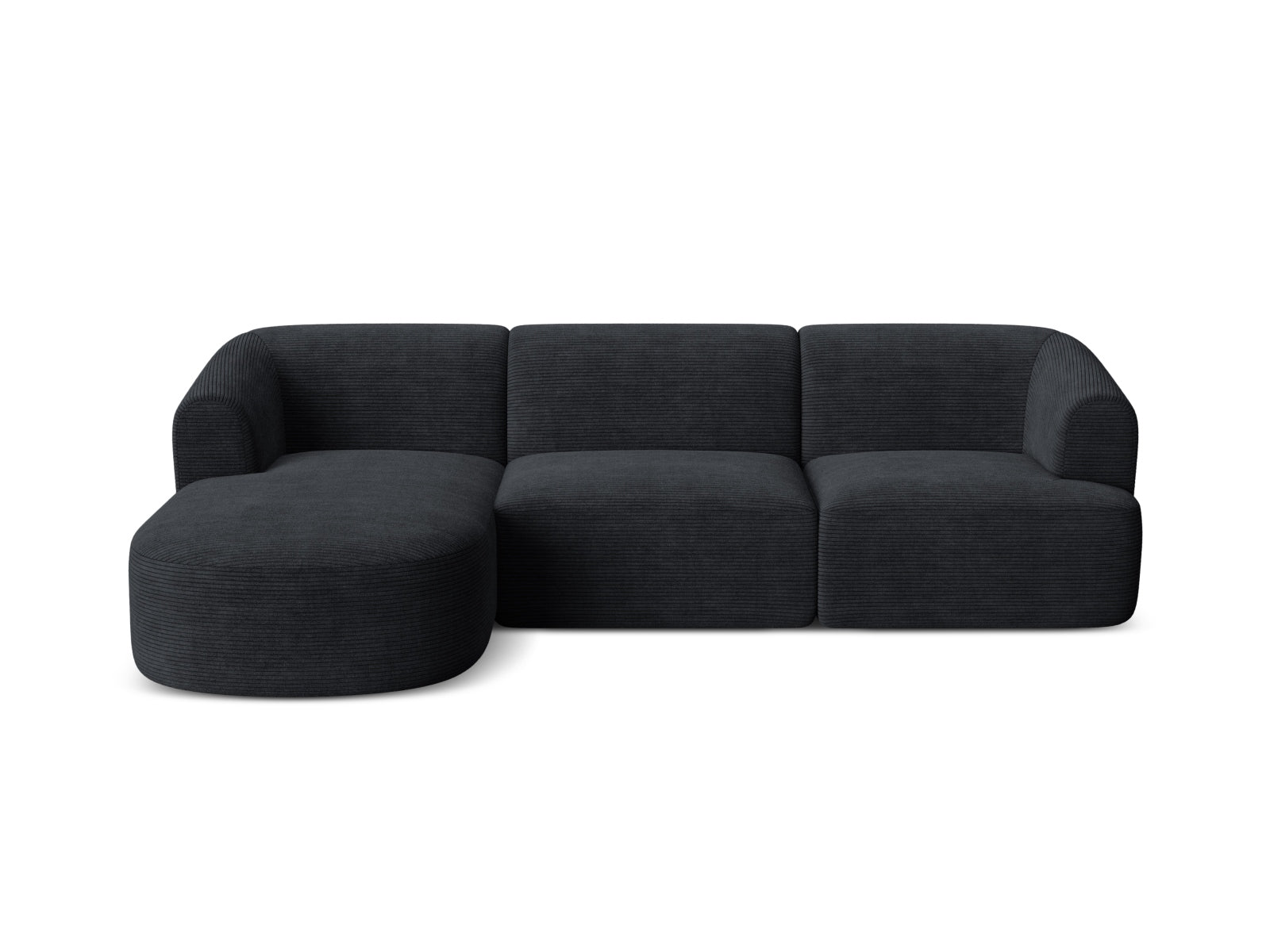 Modulares 4-Sitzer Ecksofa Campi in elegantem Schwarz, ideal für stilvolle Wohnräume und vielseitige Einrichtungsmöglichkeiten.