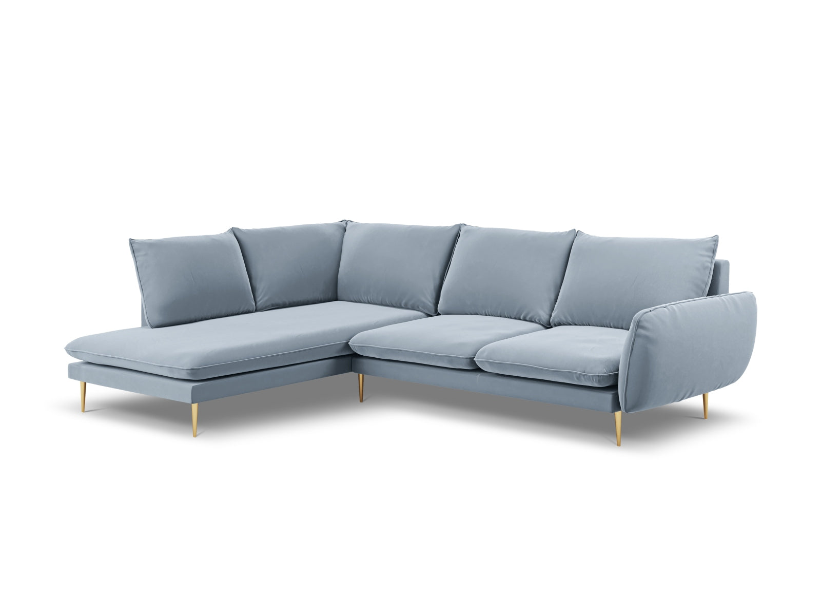 Vienna Velour Ecksofa links 6 Sitzer 185cm in Light Blue/Gold-Bluvel präsentiert im Onlineshop von KAQTU Design AG. Ecksofa links ist von Cosmopolitan Design