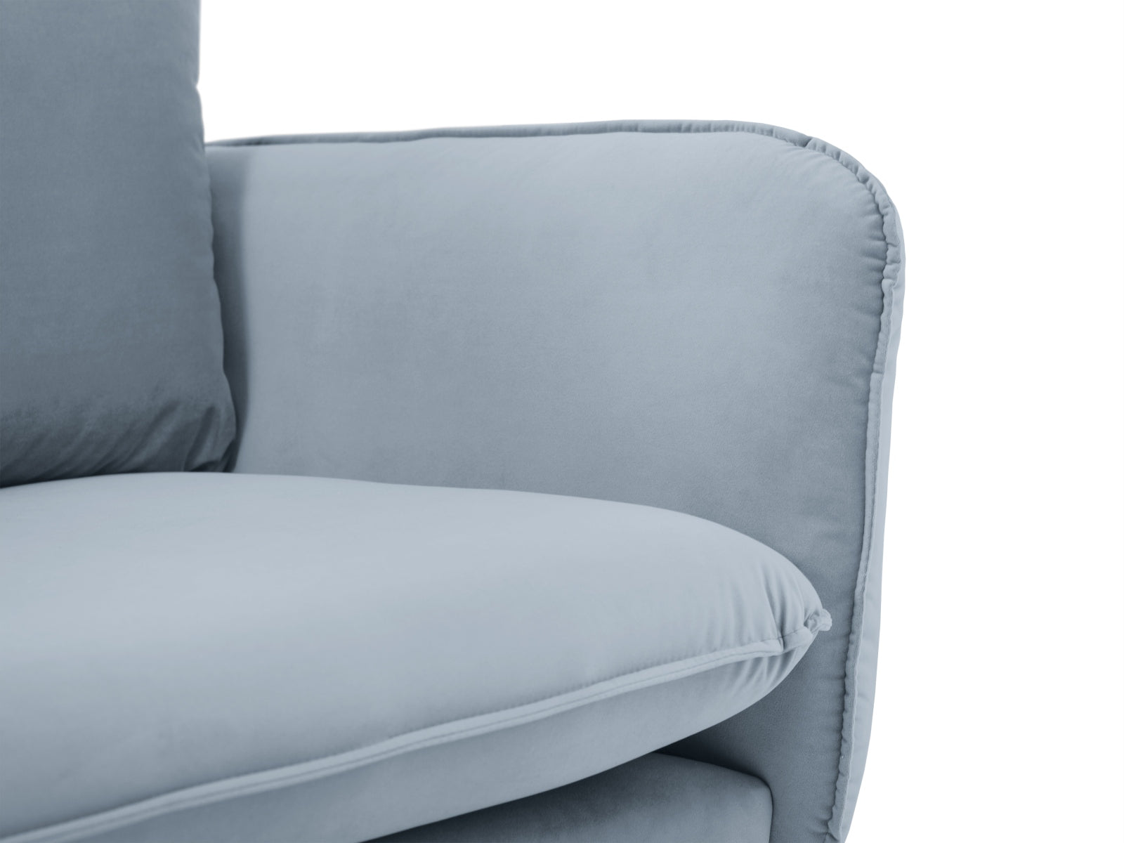 Vienna Velour Ecksofa links 6 Sitzer 185cm in Light Blue/Gold-Bluvel präsentiert im Onlineshop von KAQTU Design AG. Ecksofa links ist von Cosmopolitan Design