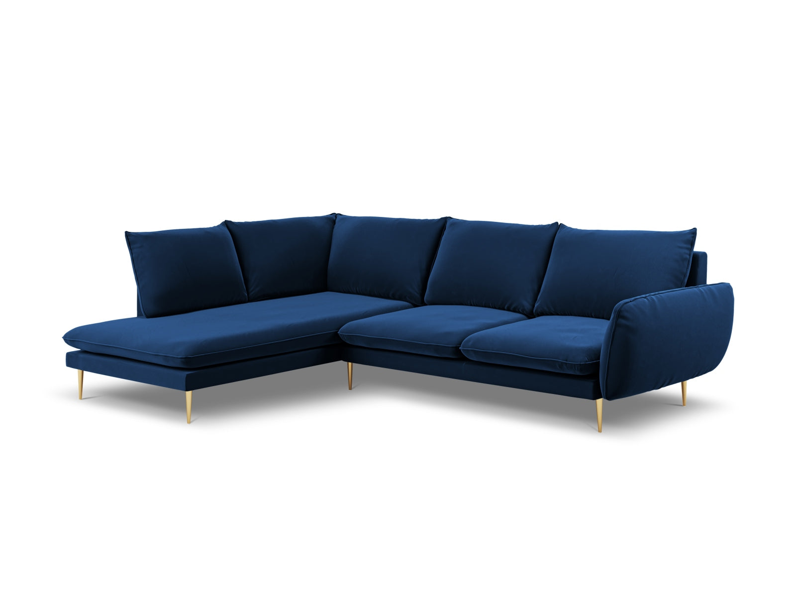 Vienna Velour Ecksofa links 6 Sitzer 185cm in Royal Blue/Gold-Bluvel präsentiert im Onlineshop von KAQTU Design AG. Ecksofa links ist von Cosmopolitan Design