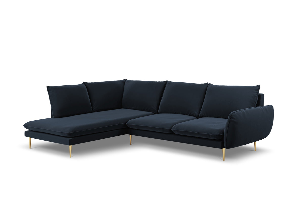 Vienna Velour Ecksofa links 6 Sitzer 185cm in Dark Blue/Gold-Bluvel präsentiert im Onlineshop von KAQTU Design AG. Ecksofa links ist von Cosmopolitan Design