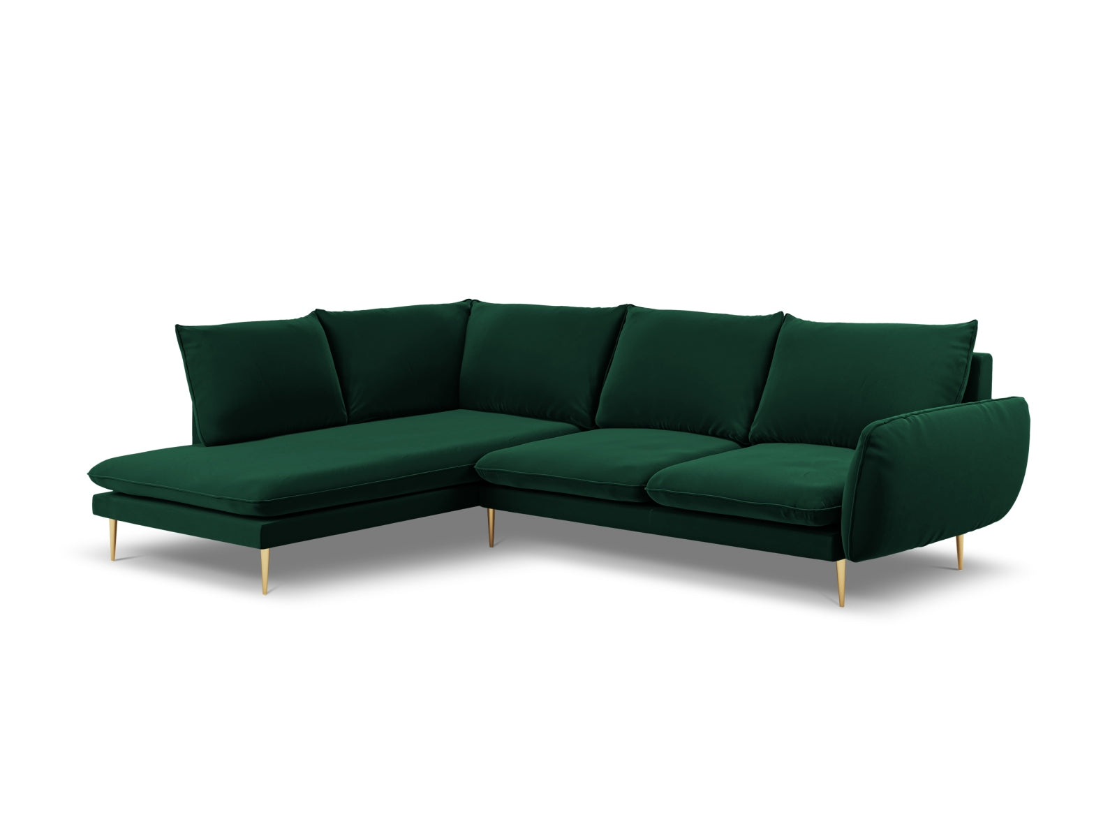 Vienna Velour Ecksofa links 6 Sitzer 185cm in Bottle Green/Gold-Bluvel präsentiert im Onlineshop von KAQTU Design AG. Ecksofa links ist von Cosmopolitan Design