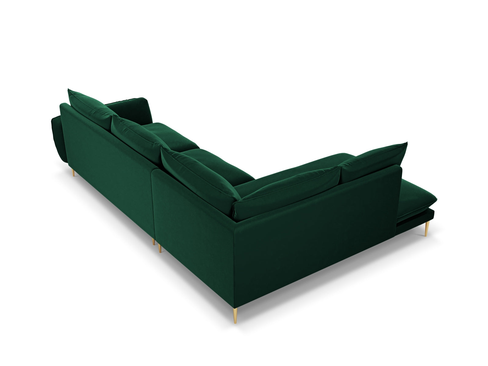 Elegantes linksseitiges Ecksofa in samtigem Flaschengrün, ideal für stilvolle Wohnräume, von Cosmopolitan Design.
