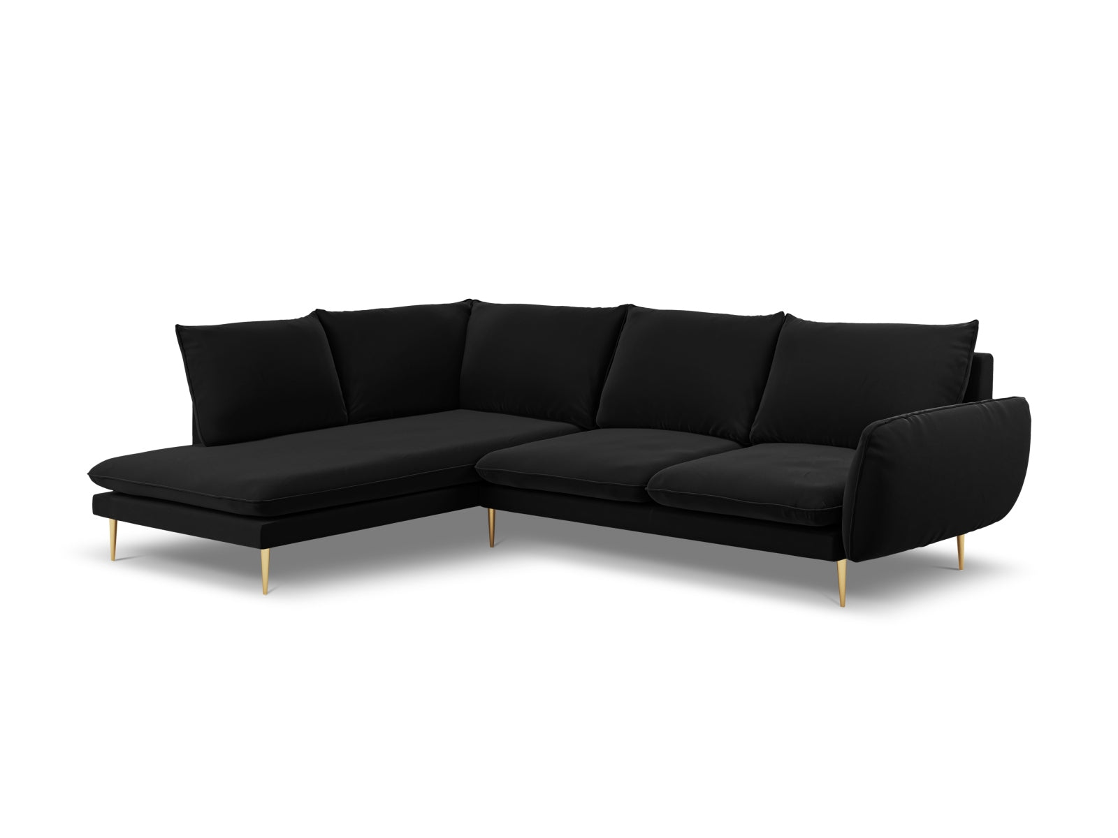 Vienna Velour Ecksofa links 6 Sitzer 185cm in Black/Gold-Bluvel präsentiert im Onlineshop von KAQTU Design AG. Ecksofa links ist von Cosmopolitan Design