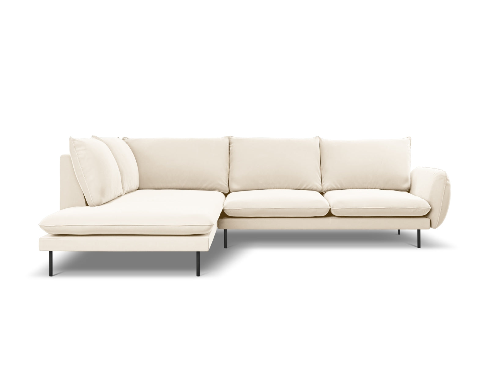 Stylisches 6-sitziges Ecksofa in Light Beige und Schwarz-Bluvel, perfekt für gemütliche und moderne Wohnlandschaften.