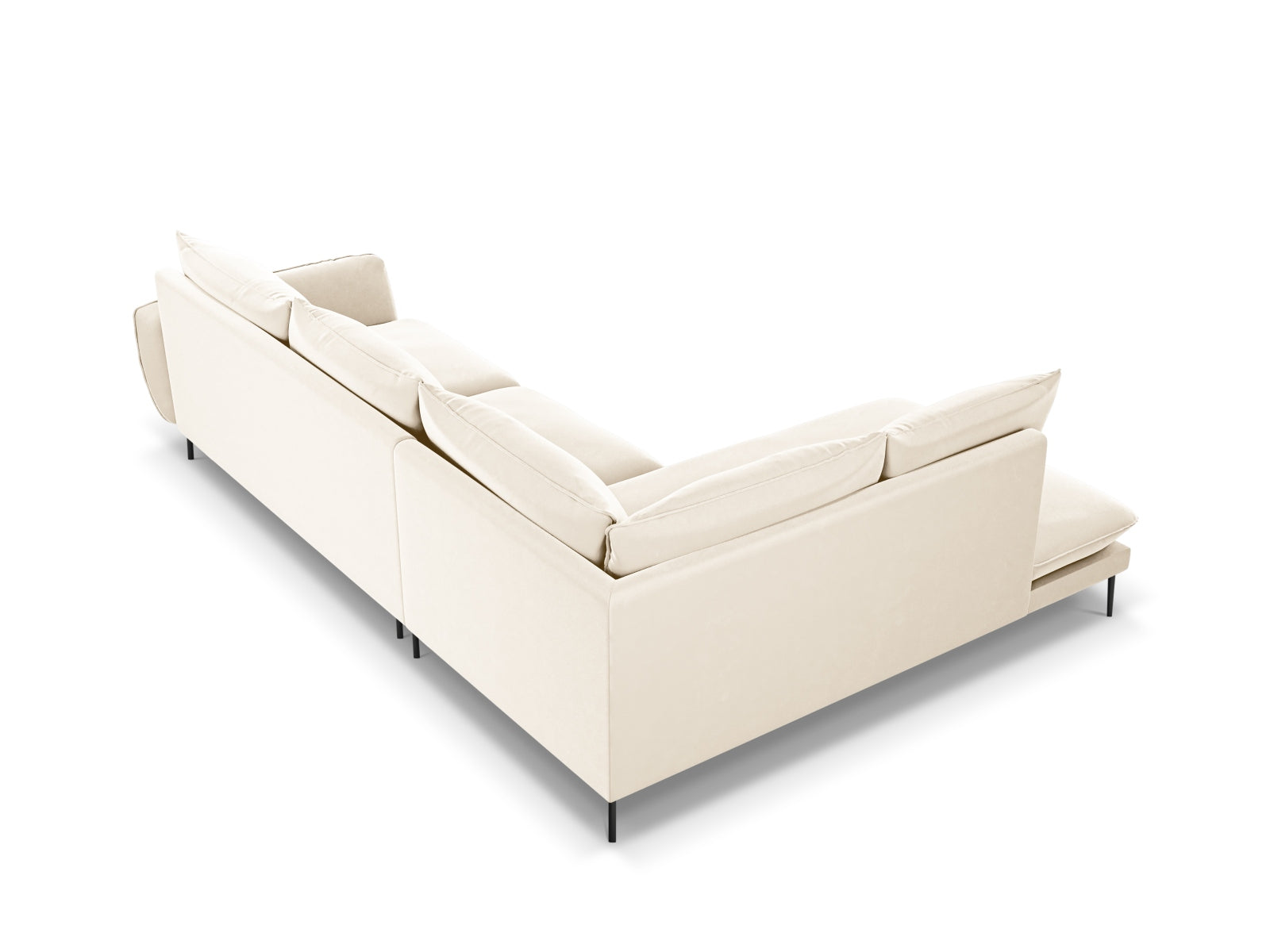 Elegantes 6-sitziges Ecksofa in hellem Beige und Schwarz-Bluvel, ideal für stilvolle und einladende Wohnräume.