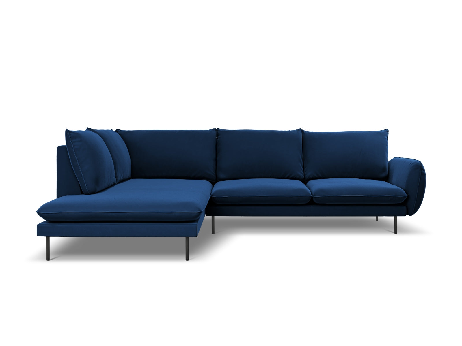 Vienna Velour Ecksofa links 6 Sitzer 185cm in Royal Blue/Schwarz-Bluvel präsentiert im Onlineshop von KAQTU Design AG. Ecksofa links ist von Cosmopolitan Design