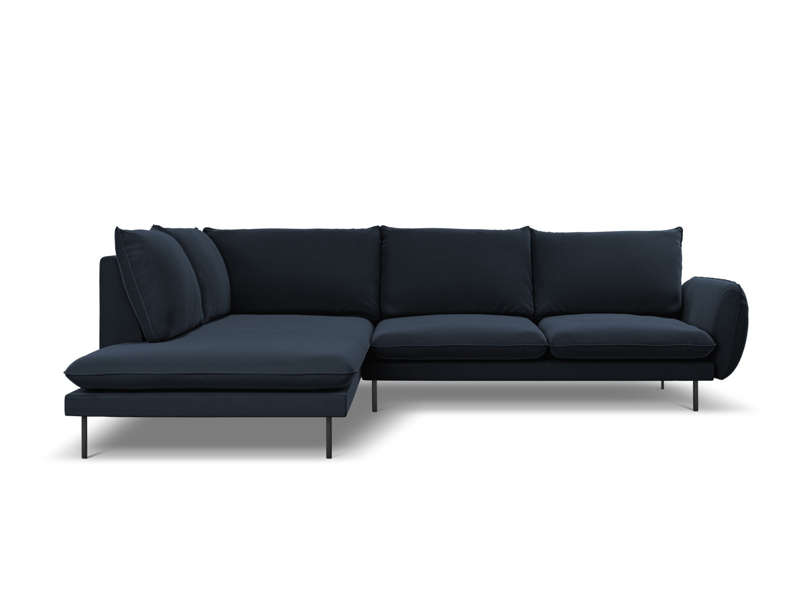 Vienna Velour Ecksofa links 6 Sitzer 185cm in Dark Blue/Schwarz-Bluvel präsentiert im Onlineshop von KAQTU Design AG. Ecksofa links ist von Cosmopolitan Design