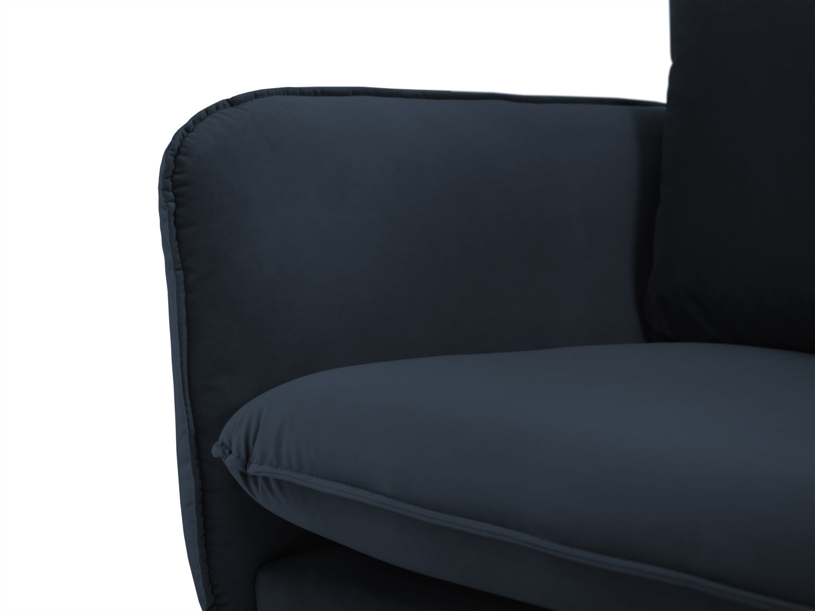 Vienna Velour Ecksofa links 6 Sitzer 185cm in Dark Blue/Schwarz-Bluvel präsentiert im Onlineshop von KAQTU Design AG. Ecksofa links ist von Cosmopolitan Design