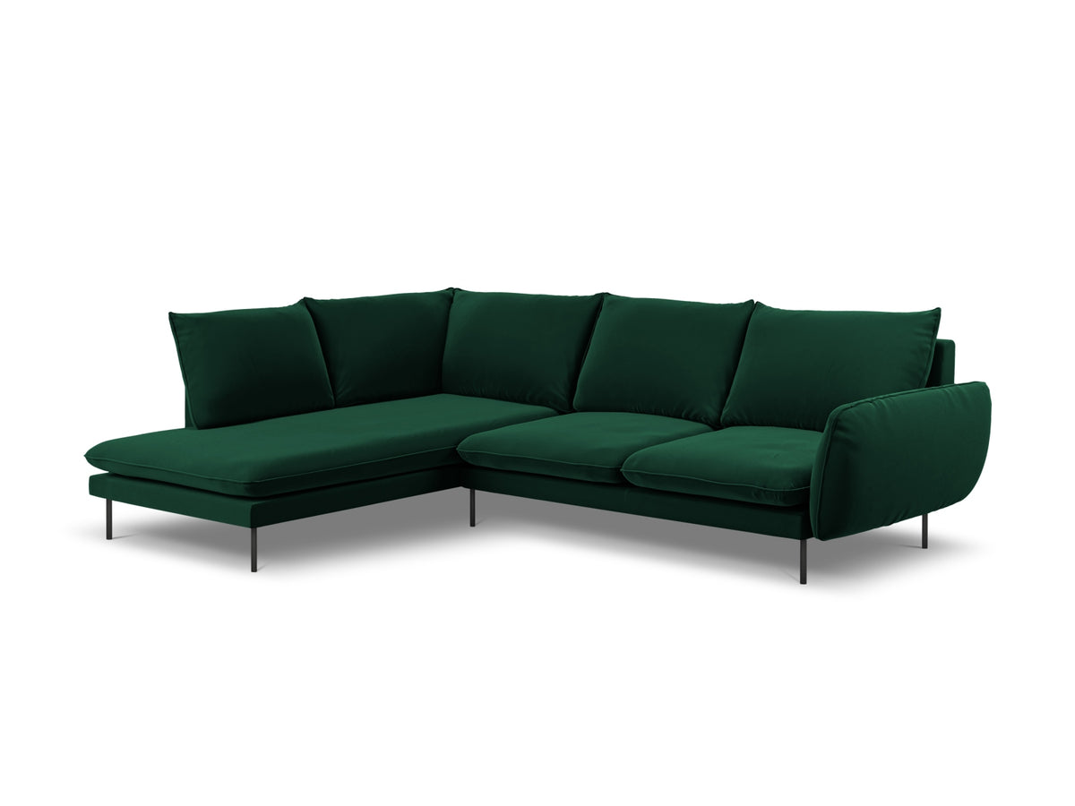 Vienna Velour Ecksofa links 6 Sitzer 185cm in Bottle Green/Schwarz-Bluvel präsentiert im Onlineshop von KAQTU Design AG. Ecksofa links ist von Cosmopolitan Design
