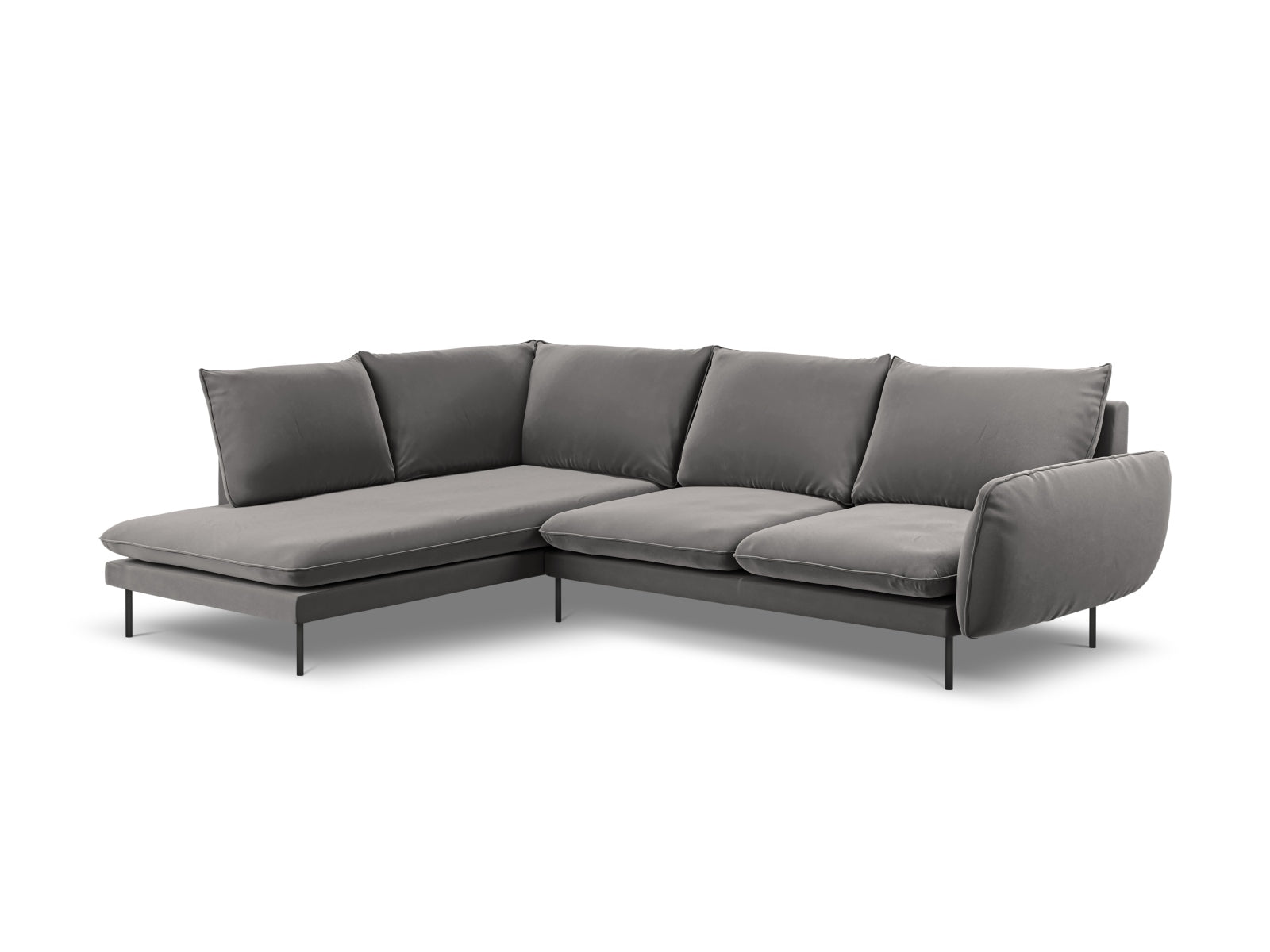 Vienna Velour Ecksofa links 6 Sitzer 185cm in Light Grey/Schwarz-Bluvel präsentiert im Onlineshop von KAQTU Design AG. Ecksofa links ist von Cosmopolitan Design