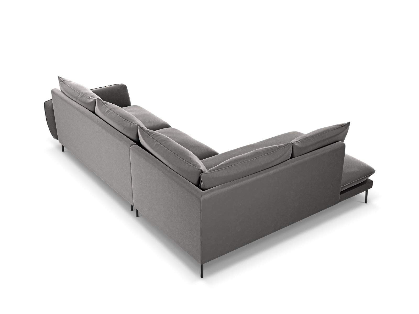 Elegantes linksseitiges Ecksofa Vienna mit Veloursbezug, ideal für stilvolle Wohnräume, bietet Platz für bis zu 6 Personen.