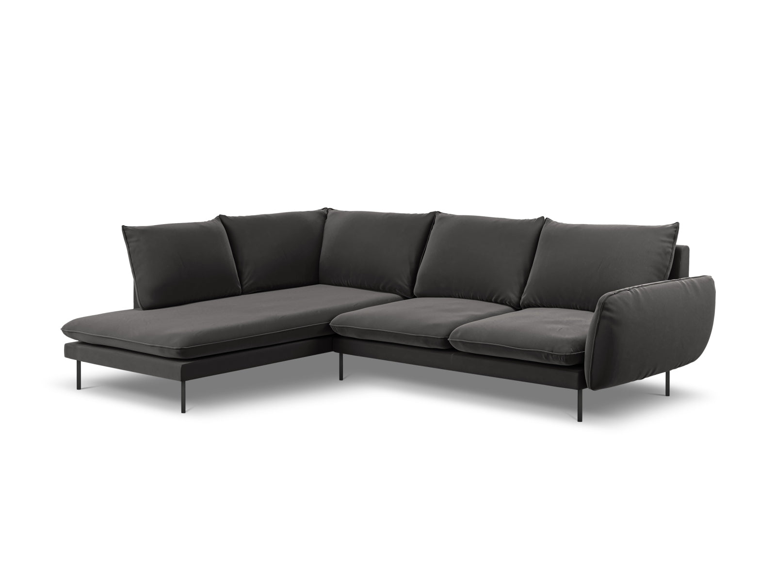 Vienna Velour Ecksofa links 6 Sitzer 185cm in Dark Grey/Schwarz-Bluvel präsentiert im Onlineshop von KAQTU Design AG. Ecksofa links ist von Cosmopolitan Design