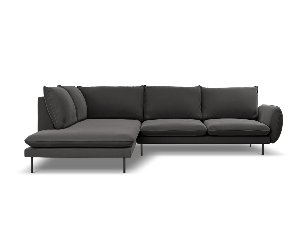 Vienna Velour Ecksofa links 6 Sitzer 185cm in Dark Grey/Schwarz-Bluvel präsentiert im Onlineshop von KAQTU Design AG. Ecksofa links ist von Cosmopolitan Design