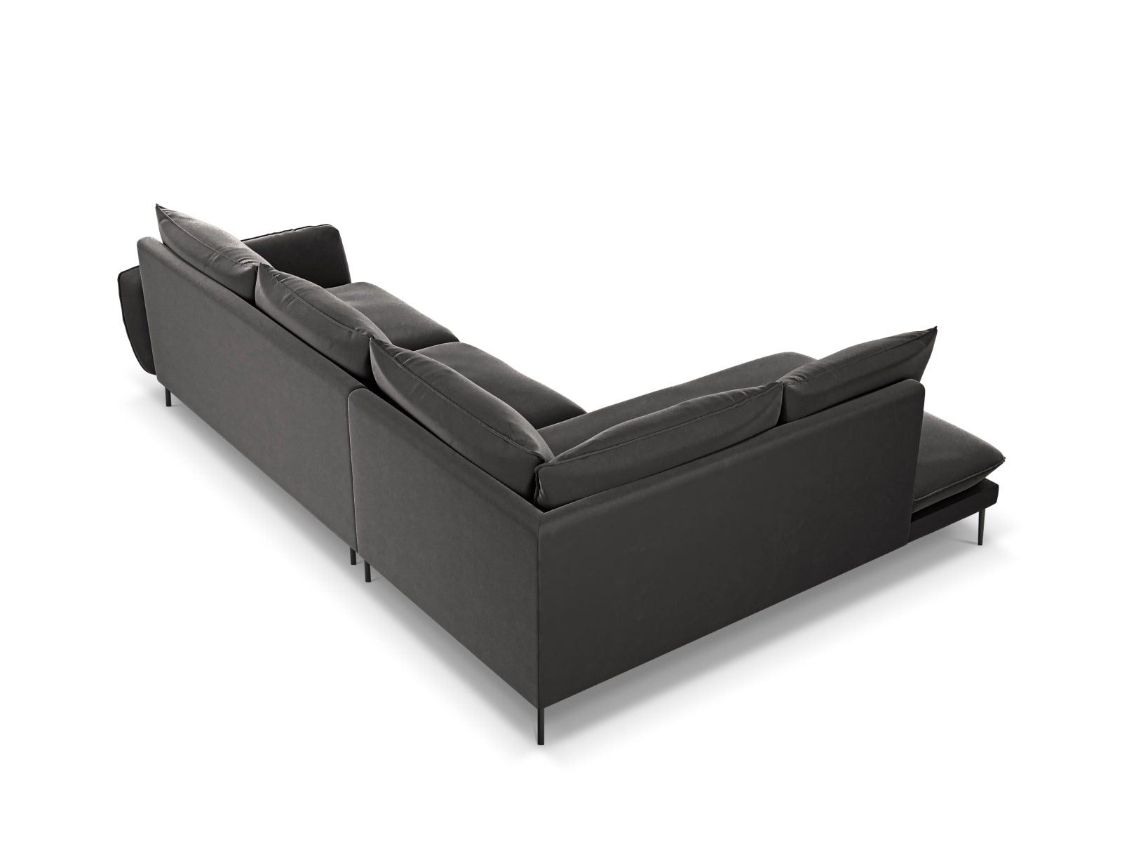 Elegantes, linksseitiges 6-Sitzer Ecksofa in edlem Velour, ideal für stilvolle Wohnräume und gesellige Abende.