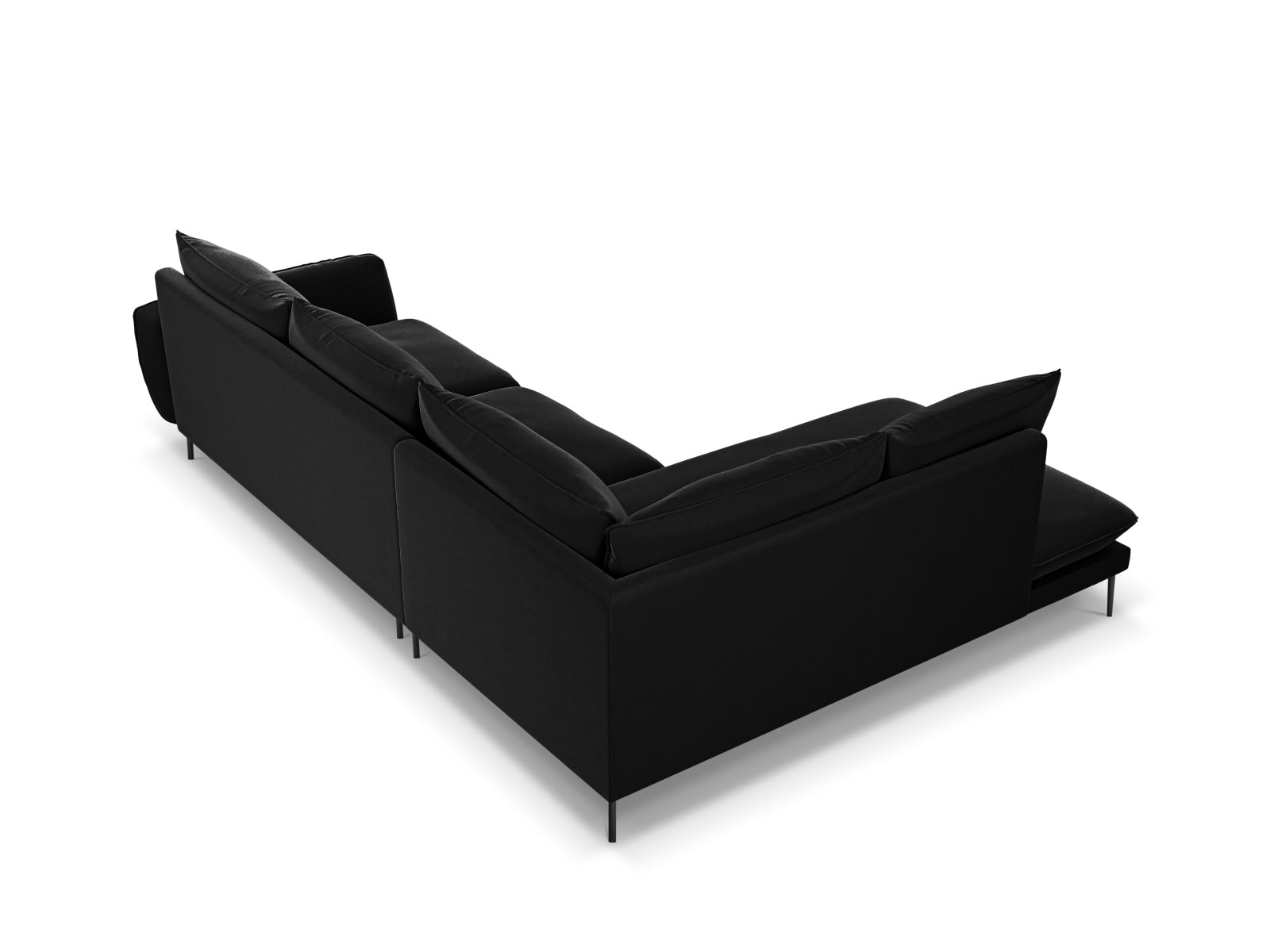 Elegantes schwarzes Ecksofa von Cosmopolitan Design, 6-Sitzer mit 185 cm, ideal für stilvolle Wohnräume und gemütliche Abende.