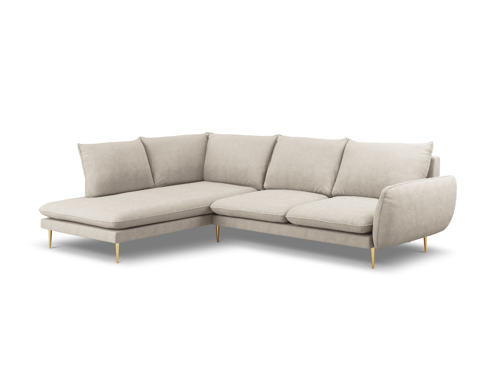 Vienna Ecksofa links 6 Sitzer 185cm in Light Beige/Gold-Positano präsentiert im Onlineshop von KAQTU Design AG. Ecksofa links ist von Cosmopolitan Design