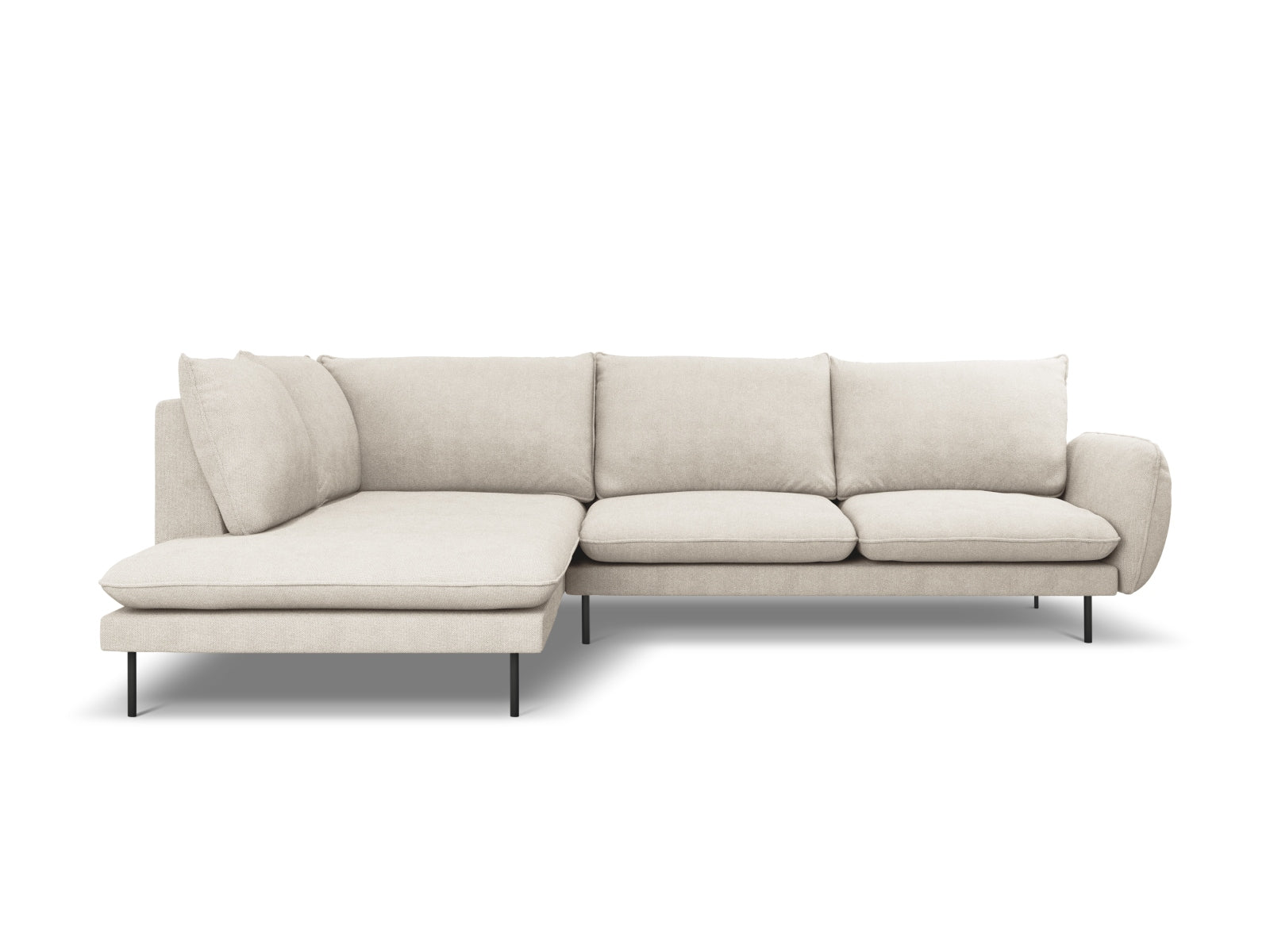 Elegantes Vienna Ecksofa links in Light Beige und Schwarz, ideal für 6 Personen, perfekt für stilvolle Wohnräume.