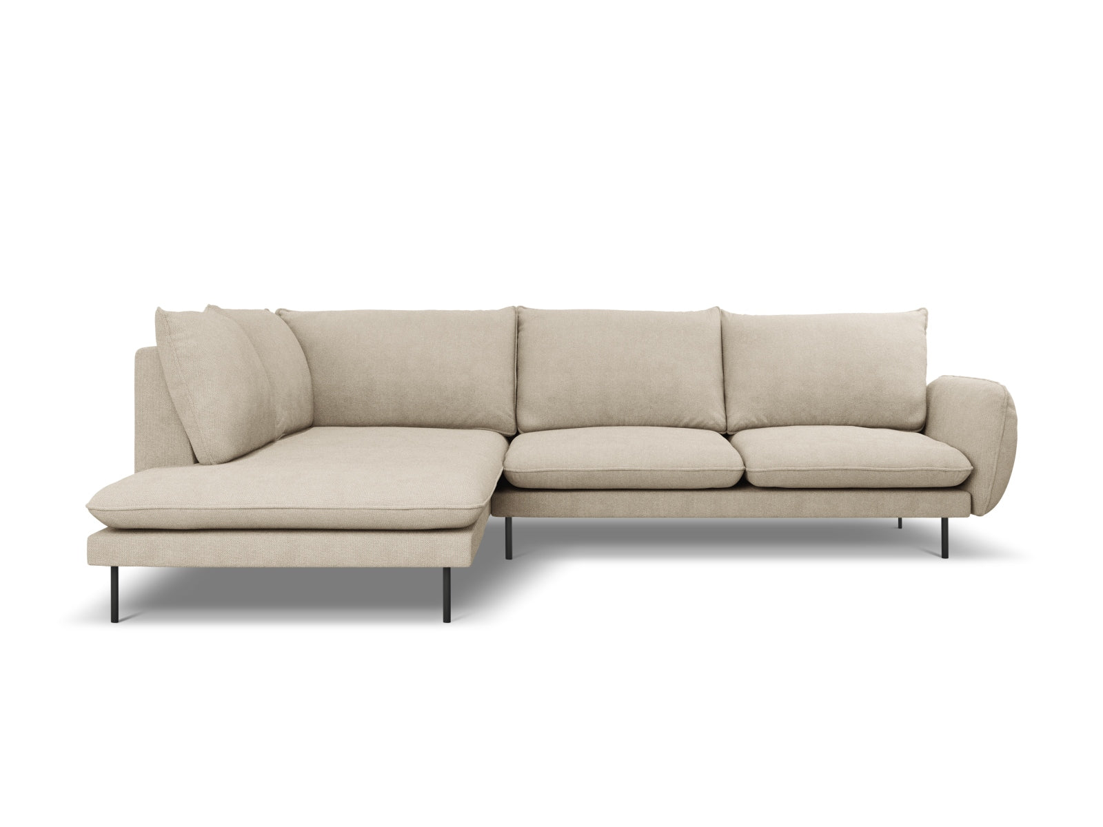 Beige und schwarzes Vienna Ecksofa links, 6-Sitzer, 185 cm, stilvolles Design von Cosmopolitan Design, ideal für moderne Wohnräume.