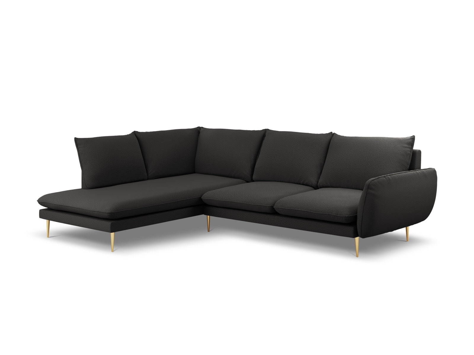 Vienna Boucle Ecksofa links 6 Sitzer 185cm in Black/Gold präsentiert im Onlineshop von KAQTU Design AG. Ecksofa links ist von Cosmopolitan Design