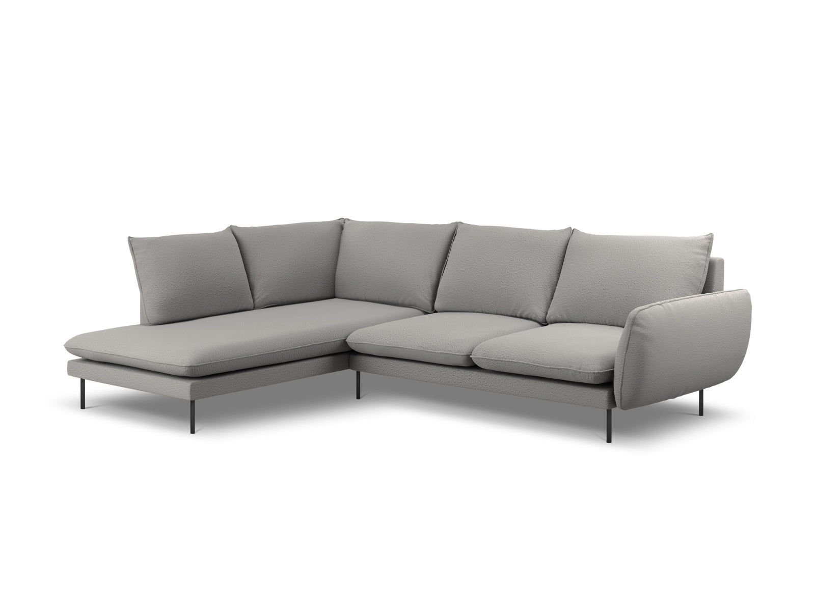 Vienna Boucle Ecksofa links 6 Sitzer 185cm in Grey/Schwarz präsentiert im Onlineshop von KAQTU Design AG. Ecksofa links ist von Cosmopolitan Design